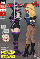 2girls black_canary bondage dc dc_comics gag gagged harley_quinn huntress_(dc) magazine restrained rope_bondage text yes_i_did rating:Explicit score:26 user:CyanMoon