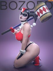 1girls 3d 3d_(artwork) alternate_version_at_source alternate_version_available ass batman_(series) belly_button big_ass big_breasts big_hips big_thighs bra breasts bust dc dc_comics eyemask female_only gloves harley_quinn harley_quinn_(classic) headwear looking_at_viewer mask midriff panties simple_background smitty34 solo solo_female tattoo thick_thighs underwear wide_hips wristwear rating:Explicit score:80 user:Crcole331