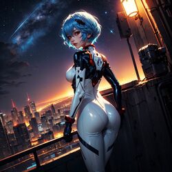 1girls ai_generated ass ass_focus blue_hair neon_genesis_evangelion plugsuit rei_ayanami sarella rating:Explicit score:38 user:goddamm2255