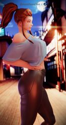 3d brigitte brown_hair choker crop_top leather leather_clothing leggings moonroomoom overwatch see-through streetwear tight_clothing rating:Explicit score:97 user:MoonRoomOom