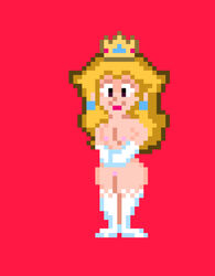  1girl 1girls blonde_hair completely_nude_female crown female full_body long_hair mario_(series) muymal nintendo nude_female pixel_art princess_peach red_background simple_background super_mario_world white_gloves  rating:explicit score: user:muymal