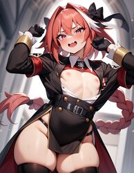 1boy ai_generated astolfo_(fate) cat_pose cute femboy flashing_breasts looking_at_viewer military military_uniform nazi nipples pov seductive seductive_look seductive_smile stable_diffusion tetillas tetillas_(artist) rating:Explicit score:49 user:Tetillas