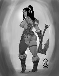 2018 areolae armor ass axe back_view barefoot belt big_ass black_hair body_markings boots breasts curvy dat_ass dated ear_piercing earrings eye_scar facial_markings facial_piercing facial_scar feet female female_only female_pubic_hair fingerless_gloves functionally_nude fur_trim gloves gorehowl gotalex greyscale grom_hellscream hand_on_ass high_ponytail holding_weapon humanoid kneepits large_breasts legband long_hair looking_back melee_weapon monochrome nipples nose_piercing orc orc_female pointy_ears ponytail pubic_hair puffy_nipples pussy rule_63 scar shoulder_pads sideboob signature soles solo spikes stirrup_legwear toeless_legwear toes toned torn_clothes tusks warcraft warlords_of_draenor world_of_warcraft rating:Explicit score:113 user:SolemnTagger