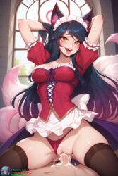 1boy 1boy1girl 1girl1boy 1girls 2024 absurd_res ahri ai_generated black_hair cowgirl_position cum cum_in_pussy cum_inside female female_domination female_focus female_on_top femdom fox_ears fox_girl fox_tail hands_behind_head kitsune league_of_legends league_of_legends:_wild_rift maid maid_headdress maid_outfit maid_uniform orgasm pussy red_clothing riding riot_games self_upload sex smile smiling stockings tagme thick_thighs thighhighs thighs thong thong_aside tongue tongue_out vagina vaginal_insertion vaginal_penetration vaginal_sex wardens watermark rating:Explicit score:202 user:WardensArts