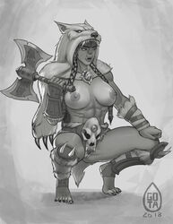 2018 abs animal_hood areolae armor axe belt braid breasts brooch clitoris durotan feet female female_only female_pubic_hair front_view full_body functionally_nude fur_trim gotalex greyscale hair_between_eyes holding_weapon hood humanoid large_breasts melee_weapon monochrome muscles muscular_female nipples orc orc_female parted_lips pubic_hair pussy rule_63 serratus_anterior shin_guards side_braids sidelocks signature skull solo spikes squatting stirrup_socks toeless_legwear toes twin_braids vambraces warcraft warlords_of_draenor world_of_warcraft rating:Explicit score:127 user:SolemnTagger