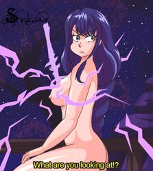  1990s_(style) 1girls 2024 2d 2d_(artwork) angry ass braid breasts breasts_out eyelashes eyes fantasy female fence frown genshin_impact lightning naked naked_female night night_sky nipples no_bra no_panties nude outdoors raiden_shogun rock side_view sky styxian subtitled sword thick_thighs tights tree  rating:explicit score: user:styxian_