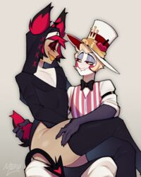  2boys alastor_(hazbin_hotel) animated biting_own_lip blush demon demon_boy gay hazbin_hotel lucifer_morningstar_(hazbin_hotel) male male_only mellomellow0 mer0mer0_ nun nun_outfit tail_grab tail_rubbing uncommon_stimulation  rating:explicit score: user:osotarih