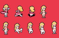  blonde_female blonde_hair blue_eyes breasts crown gloves leg_cross legs legs_spread mario_(series) muymal pink_nipples pink_pussy pixel_art princess princess_peach pussy super_princess_peach vagina  rating:explicit score: user:muymal