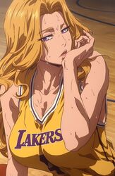 1girls ai_generated basketball_uniform bleach large_breasts matsumoto_rangiku stable_diffusion sweat rating:Questionable score:57 user:Lokeui