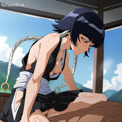 1boy 1boy1girl ai_generated black_hair bleach breasts clothed_sex clothing cowgirl_position from_side nsfwworks.ia sex short_hair smile soifon sui-feng vaginal_penetration rating:Explicit score:68 user:nsfwworks.ia