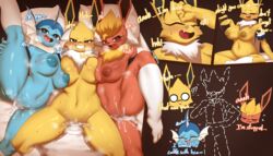 anthro burgerkiss eeveelution female female_only flareon furry hi_res jolteon nintendo pokémon_(species) pokemon vaporeon rating:Explicit score:193 user:eag101