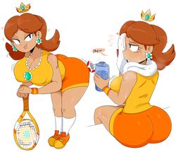 1girls alternate_breast_size ass big_ass big_breasts bimbo blue_eyes breasts breathing brown_hair bubble_butt busty cleavage crown dat_ass eyelashes female female_only flower heart heavy_breathing hourglass_figure huge_ass human jinu large_breasts long_socks mario_(series) mario_tennis mouth_open mushroom nintendo open_mouth orange princess_daisy seductive seductive_look seductive_smile sexually_suggestive shoes short_shorts simple_background sitting smile socks solo speech_bubble sports_uniform sportswear sweat sweatband sweatdrop tennis tennis_racket text thick_thighs thighs tongue tongue_out towel water water_bottle wet white_background wide_hips wristwear rating:Questionable score:420 user:QuarioSmith