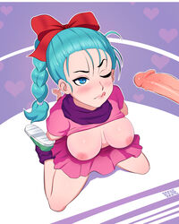 1girls alternate_version_available areola bdone big_areola big_breasts blue_eyes blush breasts bulma_briefs dragon_ball erect_nipples licking_lips nipples pink_lips puffy_nipples shounen_jump teenager voluptuous wink rating:Explicit score:183 user:m.o.m.o