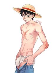  big_penis bulge bulge_through_clothing getting_undressed male male_only monkey_d._luffy muscles muscular muscular_male one_piece picypunk scar skinny straw_hat underwear underwear_bulge young  rating:explicit score: user:sexyfr