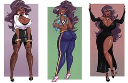 1girls aeolus06 ass black_dress bracelet breasts cleavage clothing curvy dark-skinned_female dark_skin dat_ass dress earrings elf female female_only freckles glasses heels high_heels huge_ass huge_breasts jewelry large_breasts legwear lipstick long_hair looking_at_viewer looking_back miniskirt mp3_player necklace office_lady one_eye_closed original pencil_skirt pinup pointy_ears purple_eyes purple_hair red_lipstick shiny shiny_hair shiny_skin smile solo sports_bra sweatpants thick_thighs thighhighs thighs tight_clothing vanessa_(live_for_the_funk) wink workout yoga_pants rating:Questionable score:381 user:M1N125