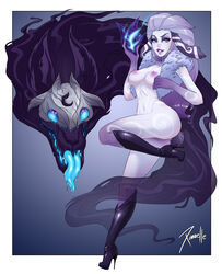 1boy 2018 ass blue_eyes boots breasts female high_heel_boots high_heels kindred lamb_(league_of_legends) league_of_legends lips lipstick mask nipples nude purple_lips riot_games white_hair wolf wolf_(league_of_legends) xinaelle rating:Explicit score:80 user:bot