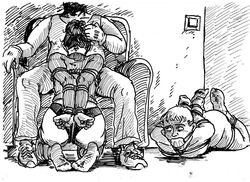 2boys arms_behind_back bondage captured fellatio female forced_exposure forced_to_watch gag gay gay_domination implied_fellatio implied_oral jomsviking kneeling male male_and_female_subs malesub monochrome multiple_subs rope sketch submissive_male rating:Explicit score:29 user:Zarn