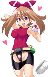 1girls abs alternate_breast_size alternate_eye_color anime_style bag bandana belt big_breasts big_eyes bike_shorts blush breasts brown_hair clothed clothes cutout female female_only fit game_freak hair_ornament heart heart_cutout holding human human_only konno_tohiro long_hair may_(pokemon) may_(pokemon_oras) minishorts nintendo open_eyes open_mouth poke_ball pokeball pokemon pokemon_oras pose purple_eyes ribbon shirt short_hair shorts sideboob skin_tight smile solo source_request standing teeth thin_waist tongue undressing v white_background wide_hips rating:Questionable score:172 user:Adam666