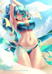 big_breasts bikini breasts cianyo cleavage female female_only large_breasts league_of_legends makeup solo sona_buvelle rating:Safe score:147 user:justausername