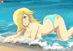 1girls all_fours ass ass_up beach bent_over big_breasts bikini bikini_bottom blonde_hair blue_eyes boobieboom breasts earrings female female_only hair hair_over_one_eye huge_breasts large_breasts legs looking_at_viewer mario_(series) nintendo princess princess_rosalina sea seaside seductive solo thighs topless underboob water rating:Questionable score:73 user:EdgySexy