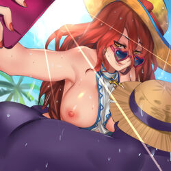 1boy 1girls blue-tinted_eyewear breasts breasts_out cellphone league_of_legends looking_over_eyewear looking_over_glasses looking_over_sunglasses mundo_(league_of_legends) nipples pd pool_party_miss_fortune pool_party_mundo pool_party_series riot_games sarah_fortune selfie solo sunglasses sweat swimsuit tinted_eyewear rating:Explicit score:169 user:AZZ69