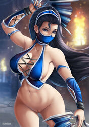 1girls 2d abs alluring armgloves big_breasts black_eyes black_hair cleavage detailed_background female female_only flowerxl front_view kitana long_hair mask midway midway_games mortal_kombat navel pussy solo solo_female solo_focus tiara toned toned_female video_game_character weapon wide_hips rating:Explicit score:13 user:Patrick_PAT