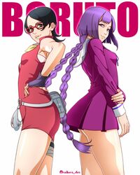 2girls arched_back artist_name ass bare_legs bare_thighs belt big_ass black_eyes black_hair blunt_bangs boruto:_naruto_next_generations braided_twintails breasts clothed clothed_female clothing copyright_name curvaceous curvy curvy_female curvy_figure dress eyewear female female_only kakei_sumire light-skinned_female light_skin logo long_hair looking_at_viewer matching_hair/eyes megane minidress multiple_girls naruto naruto_(series) parted_bangs perky_breasts petite petite_body pose posing posing_for_the_viewer purple_eyes purple_hair revealing_clothes saburo_des sarada_uchiha shiny shiny_hair shiny_skin short_dress short_hair side_view skimpy skimpy_clothes small_breasts smile take_your_pick teenage_girl teenager teenagers thighs tied_hair twintails url watermark web_address rating:Questionable score:106 user:Rivermecry