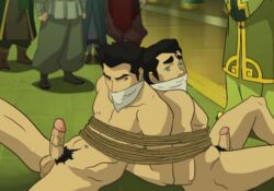 arms_behind_back avatar_the_last_airbender bara bara_(artist) bolin bondage bound bound_together edit erection gag gay mako male male_only malesub multiple_subs nickelodeon nude penis pubic_hair rope smooth_skin the_legend_of_korra tied_up yaoi rating:Explicit score:43 user:loullo555