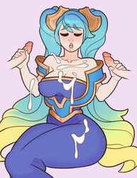 2boys big_breasts breasts cleavage cum cum_on_breasts disembodied_penis erection female handjob large_breasts league_of_legends male penis sona_buvelle splashbrush straight rating:Explicit score:153 user:justausername