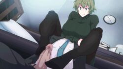 1boy 1girls akina-chan animated big_penis buckethead_ero censored clothed_female clothed_male footjob footjob_with_legwear green_hair huge_breasts huge_penis large_penis light-skinned_male original pantyhose ribbed_sweater tongue_out rating:Explicit score:240 user:joegar12