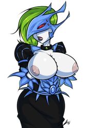 1girls alien_girl big_breasts dark_eldar eldar female female_focus female_only green_hair half-dressed huge_breasts lady_malys masked_female sexualyeti topless warhammer_(franchise) warhammer_40k rating:Explicit score:38 user:marvyn