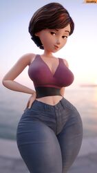 1girls 3d 3d_(artwork) belly_button big_breasts big_hips big_thighs blurry_background brown_hair busty cleavage deep_cleavage denim female_only front_view hand_on_hip hartman_hips helen_parr human human_only looking_at_viewer mature_female midriff milf mom_jeans pants pixar_mom short_hair sleeveless_shirt smile smitty34 solo solo_female standing the_incredibles three-quarter_portrait wide_hips rating:Questionable score:260 user:dizzy_demon