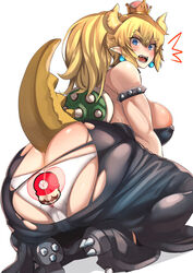 1girls ass big_ass big_breasts blonde_hair blue_eyes blush bowsette breasts cleavage clothing crown dat_ass female female_only genderswap huge_ass mario_(series) new_super_mario_bros._u_deluxe nintendo nuezou open_mouth panties scalie sharp_teeth skindentation spiked_heels spiked_shell squat squatting tail torn_clothes turtle_shell underwear wardrobe_malfunction white_background rating:Explicit score:234 user:kinnikuman