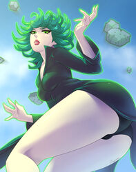 1girls alternate_version_available ass back_view bare_legs boobs_and_butt_pose clothed dress female flying green_eyes green_hair hi_res looking_at_viewer looking_back looking_down one-punch_man panties ravenemore small_breasts solo superheroine tatsumaki telekinesis thick_thighs thighs tight_clothing tight_panties upskirt rating:Questionable score:23 user:Zomdra