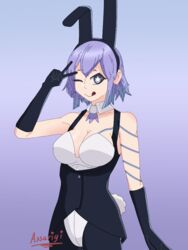  1girls :p assarigi blink blinking breasts bunny_costume bunny_ears bunny_girl bunny_tail bunnysuit busty devil_survivor devil_survivor_2 female female_focus female_only gloves happy happy_female megami_ibunroku_devil_survivor megami_tensei purple_eyes purple_hair shin_megami_tensei star_eyes tico tico_devil_survivor_2  rating:questionable score: user:nameless903