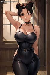 1girls ai_generated alternate_breast_size alternate_costume arm_behind_head arm_up bangs bare_chest bare_shoulders big_breasts breasts cleavage curvaceous curvy curvy_body curvy_female curvy_figure female female_only hallway hourglass_figure huge_breasts indoors large_breasts leather leather_clothing looking_at_viewer nai_diffusion naruto naruto_(series) naruto_shippuden no_bra no_bra_under_clothes one_arm_up oppai patreon_username pinup pose posing posing_for_the_viewer shiny_clothes shiny_hair shiny_skin smile solo solo_focus stable_diffusion standing teenage_girl teenager temptart tenten thick_thighs thighs top_heavy top_heavy_breasts url voluptuous watermark web_address wide_hips rating:Questionable score:141 user:Diwan