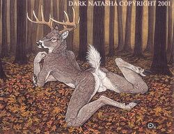 2001 anthro antlers anus ass balls barefoot black_nose brown_eyes brown_fur cervine closed_mouth dark_natasha day deer forest fur furry_ass furry_ears furry_tail hooves horns looking_at_viewer looking_back lying male male_only mammal nude on_front outdoors pinup presenting raised_tail smile solo tail uncensored white_fur rating:Explicit score:3 user:bot