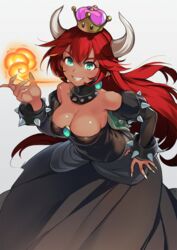 bowsette breasts dark-skinned_female dark_skin female genderswap green_eyes iltusa mario_(series) new_super_mario_bros._u_deluxe nintendo red_bowsette red_hair tagme tan_skin rating:Safe score:68 user:lewdnano