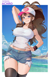 1girls achromaru blue_eyes booty_shorts breasts brown_hair female game_freak hat hilda_(pokemon) huge_breasts long_hair long_ponytail nintendo pokemon pokemon_bw ponytail short_shorts shorts thick_thighs torn_clothes torn_pants wide_hips rating:Questionable score:163 user:Aeolus_HX