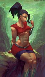 1girls abs black_eyes black_hair boots breasts cleavage cutesexyrobutts dark-skinned_female dark_skin dragon_ball dragon_ball_super earrings female female_only kale looking_at_viewer muscles muscular muscular_female muscular_thighs ponytail saiyan short_hair shy solo spiky_hair tomboy toned tournament_of_power rating:Questionable score:212 user:justausername