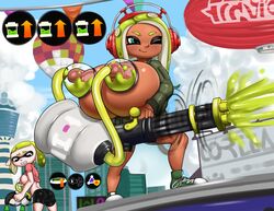 alternate_breast_size background beige_skin bimbo blonde_hair breast_envy breasts busty cleavage color dark-skinned_female eyeshadow female female_only grey_impact gun huge_breasts ink inkling lactating_ink lactation large_breasts long_hair medium_breasts milking milking_machine minigun octoling short_hair splatoon tan thick_thighs unusual_lactation voluptuous weapon wink rating:Explicit score:222 user:SpunkInMyShorts