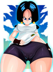 1girls big_breasts bike_shorts blue_eyes cameltoe cleavage curvy dragon_ball dragon_ball_z erect_nipples erect_nipples_under_clothes huge_areolae nipple_bulge puffy_nipples solo sonson-sensei teenager twintails videl voluptuous wide_hips rating:Explicit score:75 user:SKU