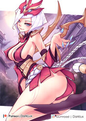 alternate_costume ass blood_moon_elise blood_moon_series breasts cleavage clothing darklux elise_kythera_zaavan female female_only league_of_legends looking_at_viewer looking_back panties solo rating:Questionable score:88 user:justausername