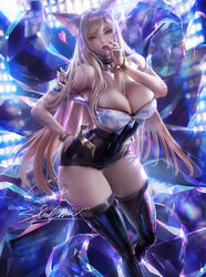 1girls ahri alternate_costume big_breasts breasts cleavage female female_only k/da_ahri k/da_series large_breasts league_of_legends lipstick looking_at_viewer sakimichan solo thighhighs rating:Questionable score:303 user:justausername