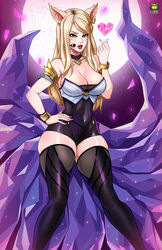 ahri alternate_costume blonde_hair breasts cleavage female female_only k/da_ahri k/da_series kyoffie league_of_legends lipstick looking_at_viewer solo thighhighs rating:Safe score:105 user:justausername