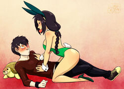 alternate_costume avatar_the_last_airbender blush breasts bunny_ears bunnysuit clothing condom condom_in_mouth couple cowgirl_position highres jin_(avatar) large_breasts male my_pet_tentacle_monster nickelodeon romantic straight tagme zuko rating:Explicit score:195 user:Mikaho