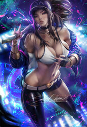 1girls akali alternate_costume belly_button breasts cleavage female female_only k/da_akali k/da_series league_of_legends lipstick looking_at_viewer midriff pinup sakimichan solo rating:Questionable score:222 user:justausername