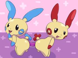  ambiguous_gender ambiguous_penetration ass dildo feral furry mincheeto minun plusle pokémon_(species) pokemon tagme  rating:explicit score: user:kekurussy