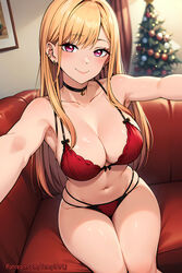 1girls ai_generated blonde_hair blunt_bangs choker christmas christmas_tree cleavage collar curvaceous ear_piercing earrings female female_only front_view kitagawa_marin lingerie long_hair midriff nail_polish patreon_username pendant petite pink_eyes red_bra red_panties red_underwear selfie solo solo_focus sono_bisque_doll_wa_koi_wo_suru stable_diffusion taking_selfie teenage_girl teenager temptart thighs two_tone_hair underwear url very_long_hair watermark web_address wide_hips rating:Questionable score:159 user:Diwan