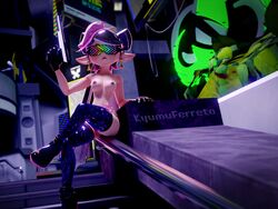  3d 3d_(artwork) blender blender_(software) callie_(splatoon) city female gun hypno_shades_(splatoon) hypnotic_visor inkling kyumuferreto nes_zapper night nintendo pistol public_nudity solo splatoon splatoon_2 sunglasses tech_control tinted_eyewear  rating:explicit score: user:kamuferetto